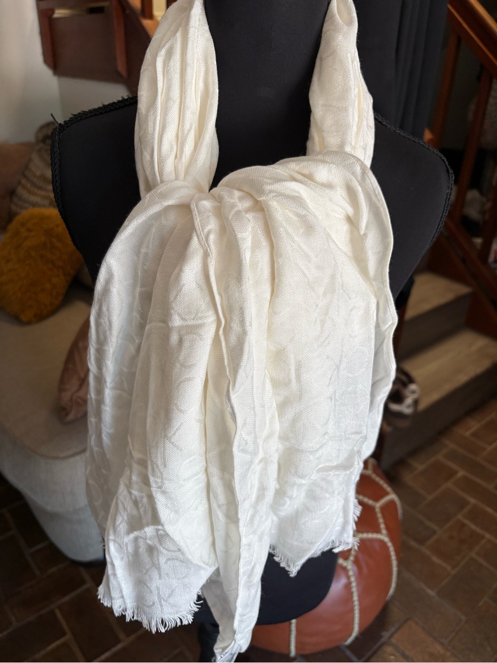 Calvin Klein Cream Textured Scarf